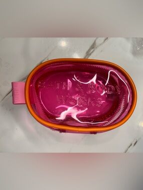 Bath & Body Works Hot Pink Cosmetic Pouch with Orange Trim